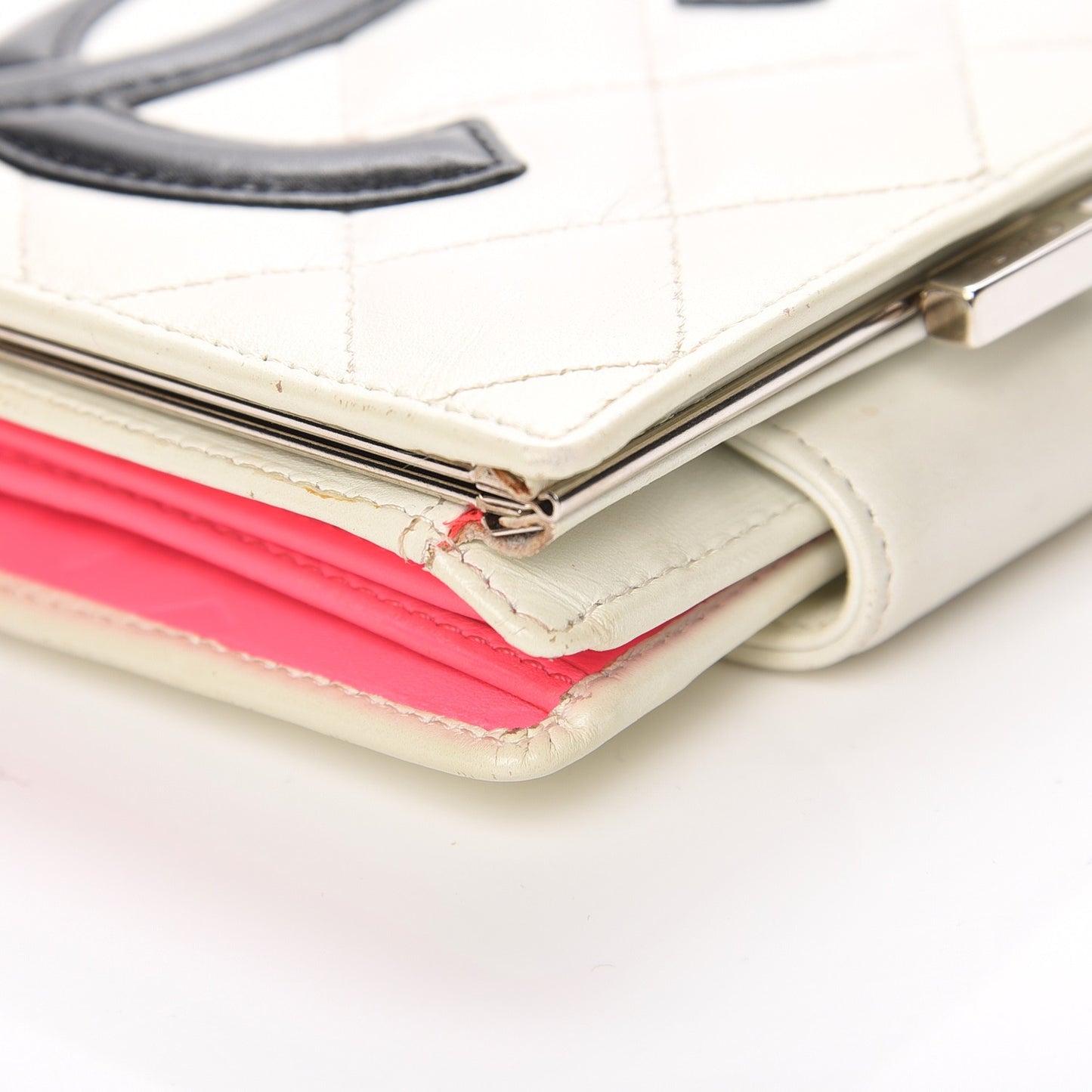 Calfskin Quilted Cambon Bi-fold Wallet White