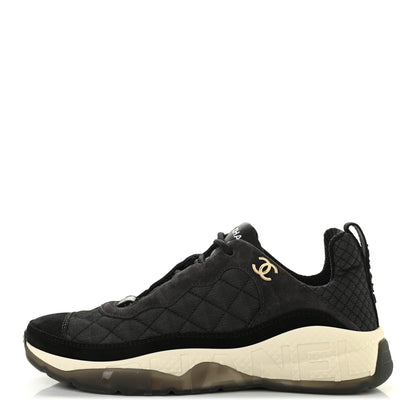 Chanel Mesh Suede Calfskin Quilted Sneakers 39 Black Dark Grey 1 of 10