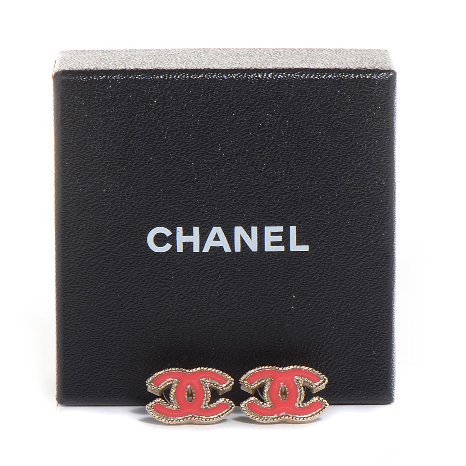 Chanel Enamel CC Earrings Gold and Coral 5 of 5