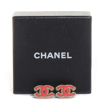 Chanel Enamel CC Earrings Gold and Coral 5 of 5