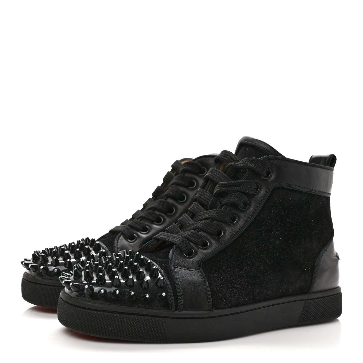 Christian Louboutin Suede Womens Louis Spikes Flat Sneakers 35 Black 3 of 8