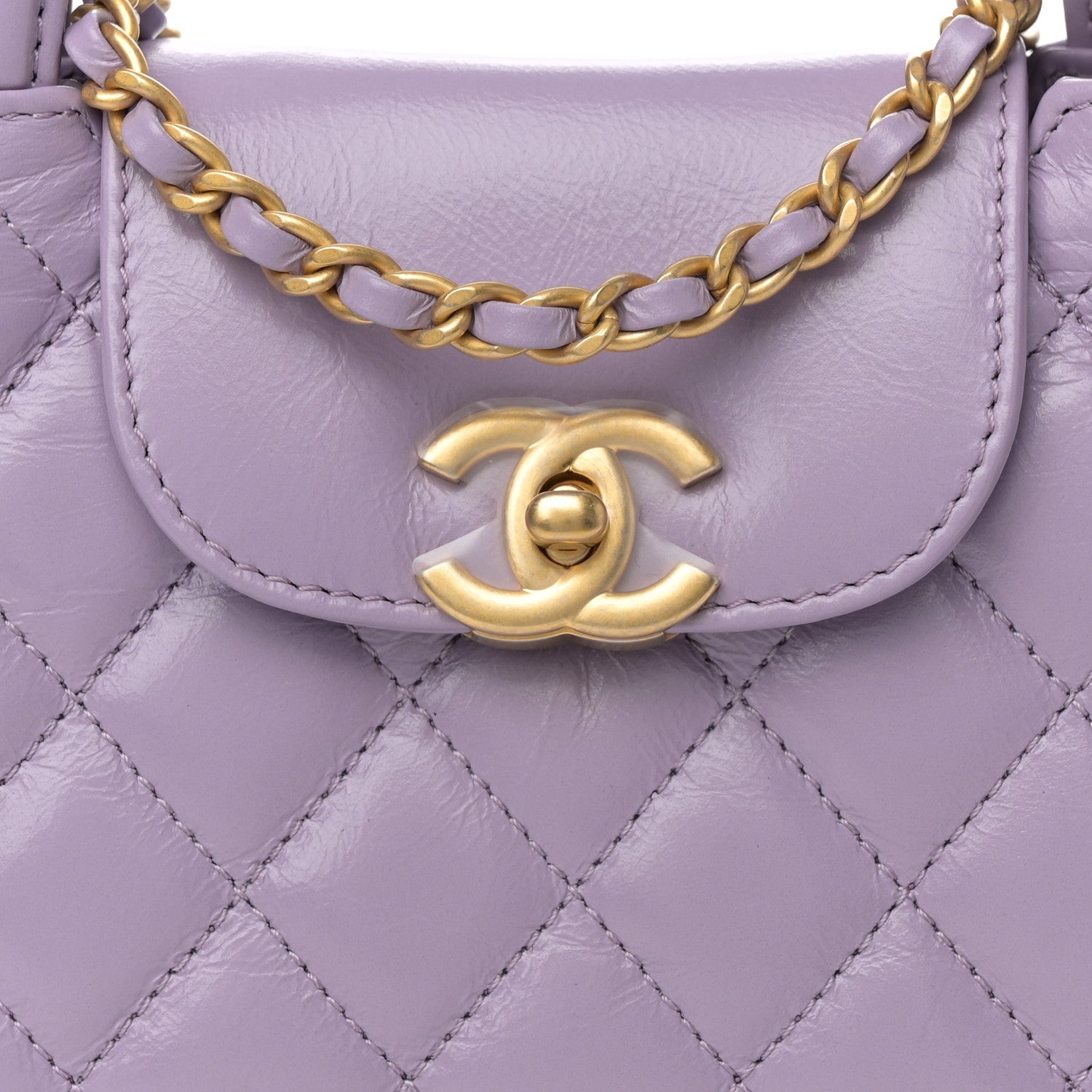 Chanel Shiny Aged Calfskin Quilted Nano Kelly Shopper Lilac 8 of 11