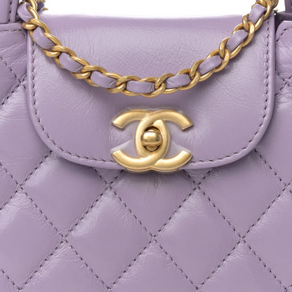 Chanel Shiny Aged Calfskin Quilted Nano Kelly Shopper Lilac 8 of 11