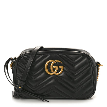 Gucci Calfskin Matelasse Small GG Marmont Chain Shoulder Bag Black 1 of 10