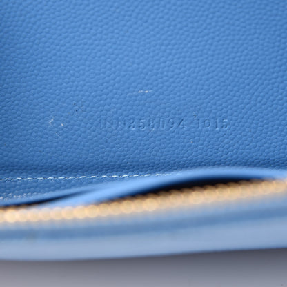 Saint Laurent Grain De Poudre Matelasse Chevron Monogram Zip Around Wallet Blue Clair 7 of 9