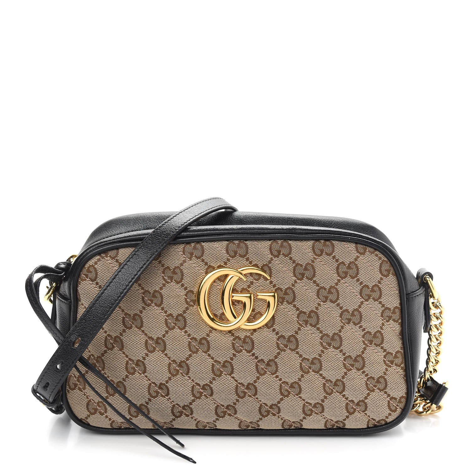 Gucci Monogram Matelasse Diagonal Small GG Marmont Chain Shoulder Bag Beige Black 1 of 10