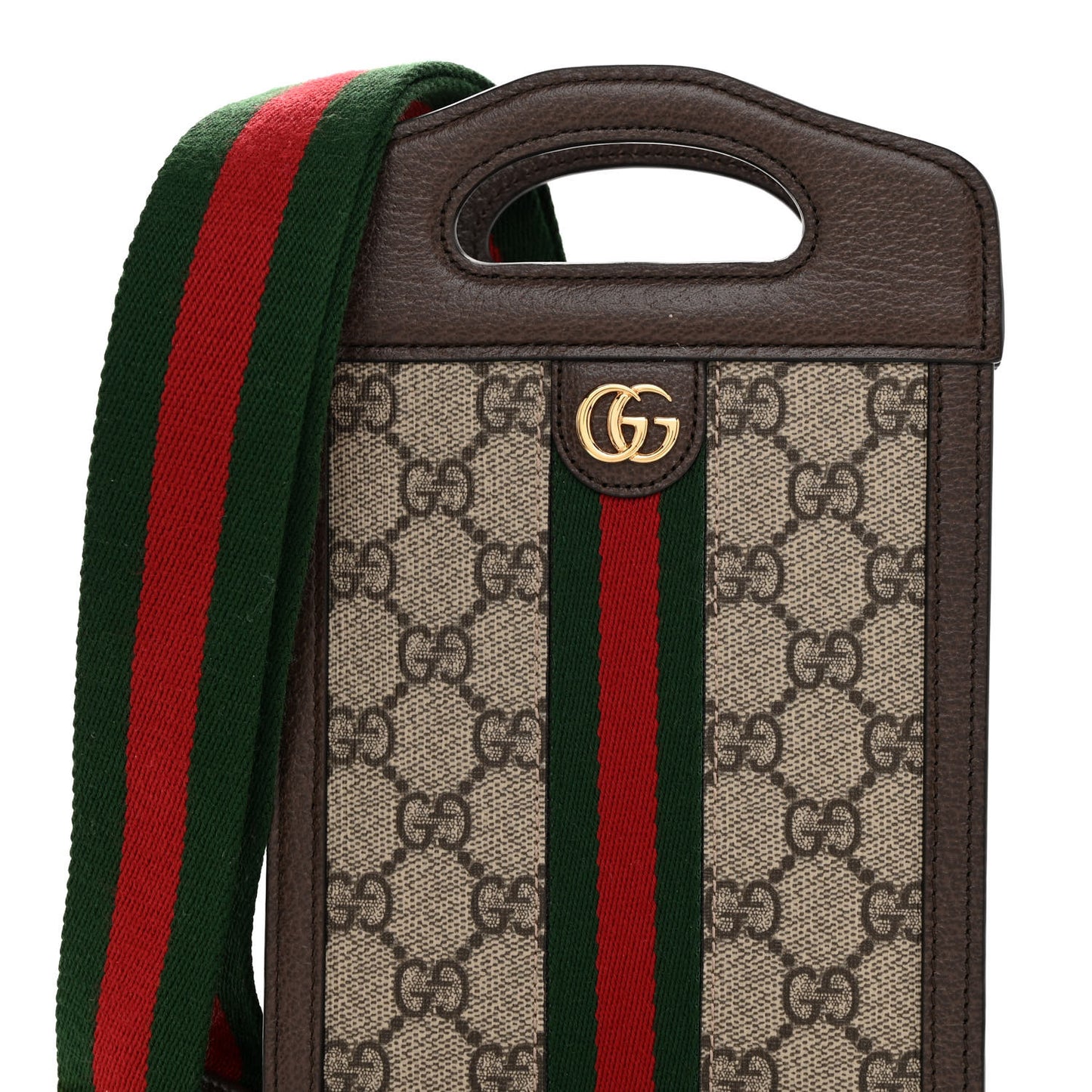 GG Supreme Monogram Textured Dollar Calfskin Web Mini Ophidia Top Slip Handle Crossbody Bag Beige Ebony New Acero