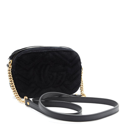 Gucci Velvet Matelasse Marquise Crystals Mini GG Marmont Chain Shoulder Bag Black 3 of 9