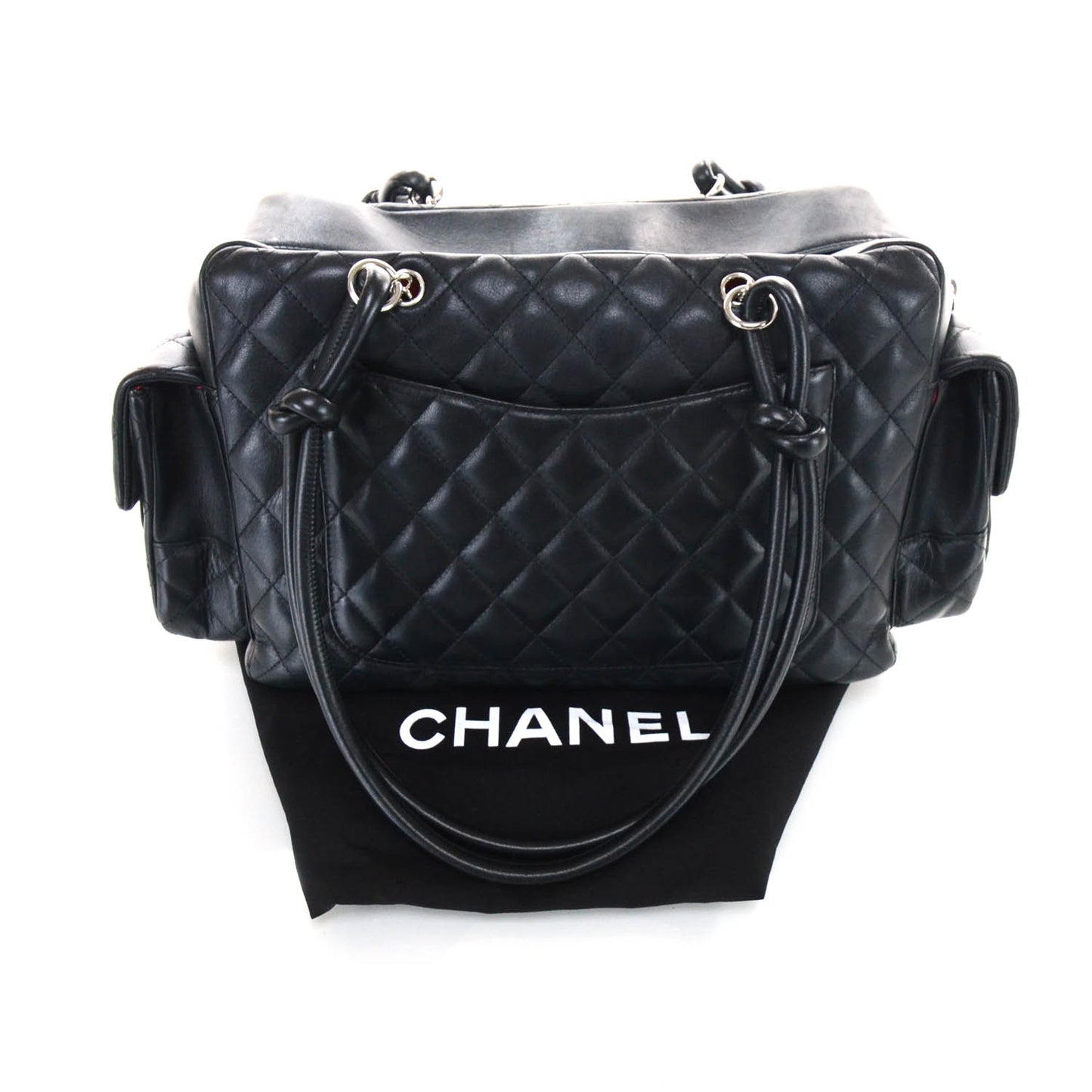 Calfskin Quilted Large Cambon Multipocket Reporter Black White