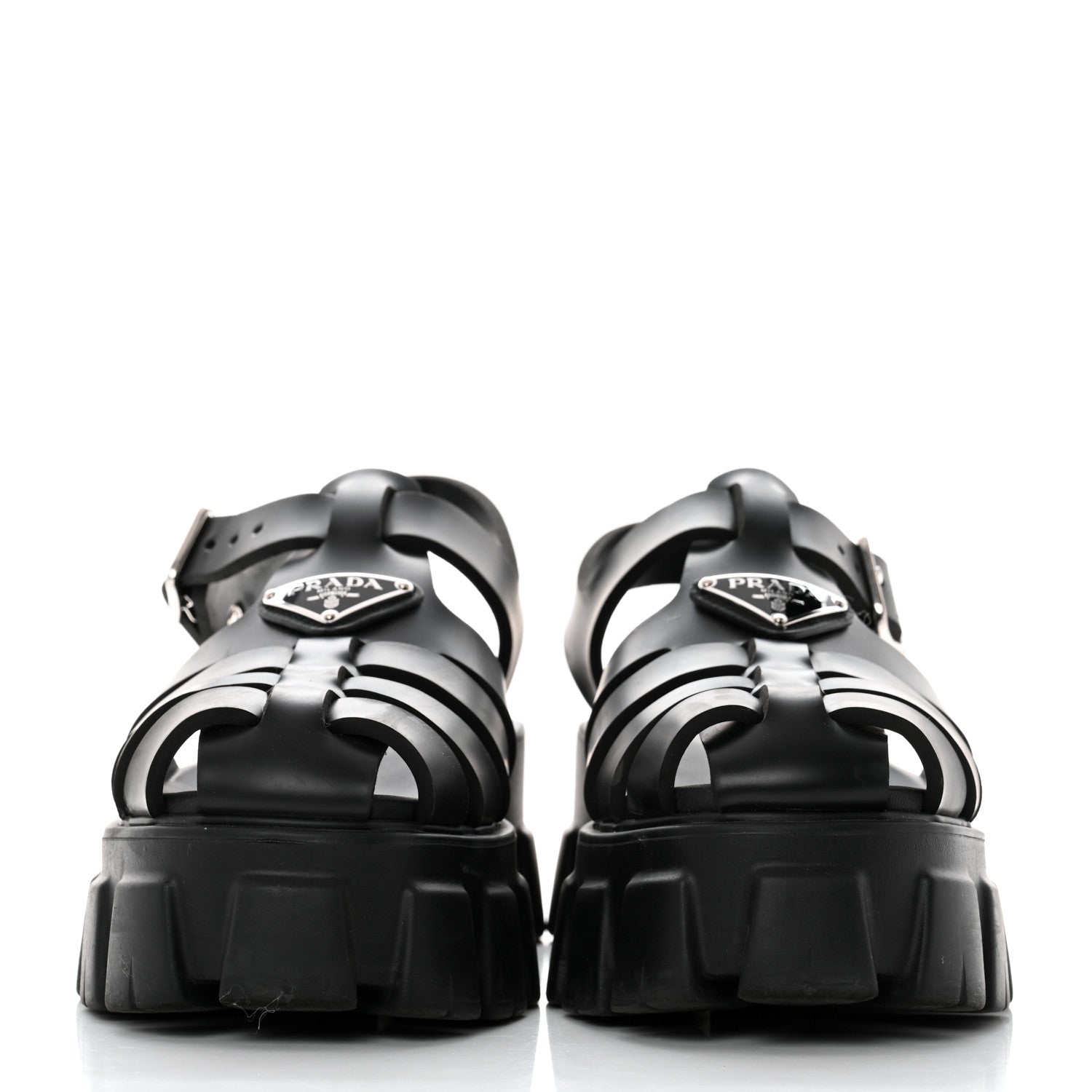 Prada Foam Rubber Triangle Logo Monolith 55mm Cage Sandals 39 Black 2 of 8