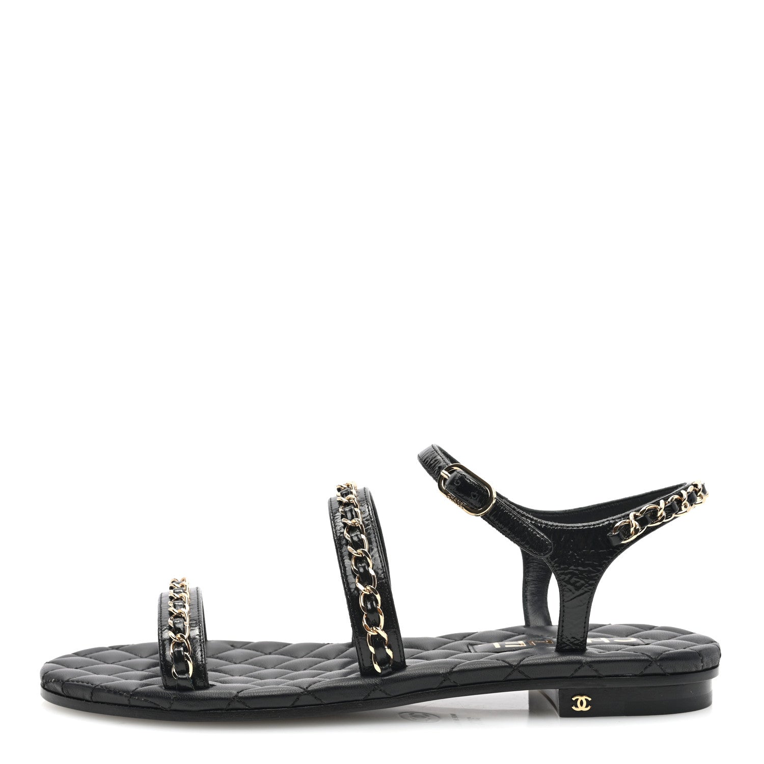 Chanel Calfskin Chain Sandals 37.5 Black 1 of 8