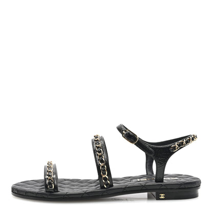 Chanel Calfskin Chain Sandals 37.5 Black 1 of 8