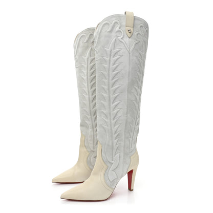 Christian Louboutin Calfskin Santia Botta 85 Tall Boots 39 White Albatre 3 of 9