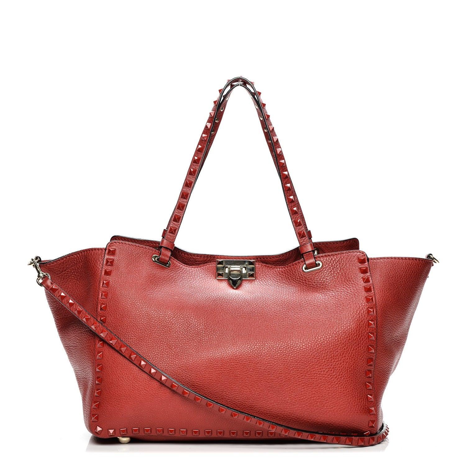 Valentino Garavani Grained Calfskin Monochrome Medium Rockstud Tote Red 1 of 9