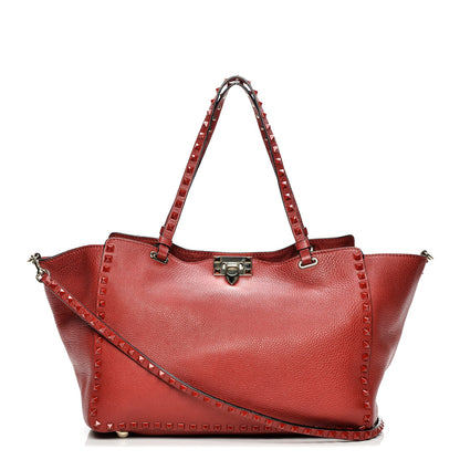 Valentino Garavani Grained Calfskin Monochrome Medium Rockstud Tote Red 1 of 9