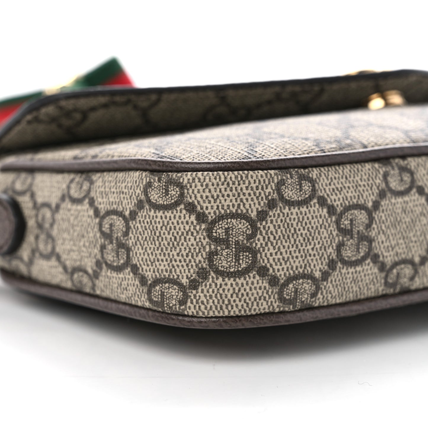 GG Supreme Monogram Textured Dollar Calfskin Web Mini Ophidia Envelope Shoulder Bag Beige Ebony