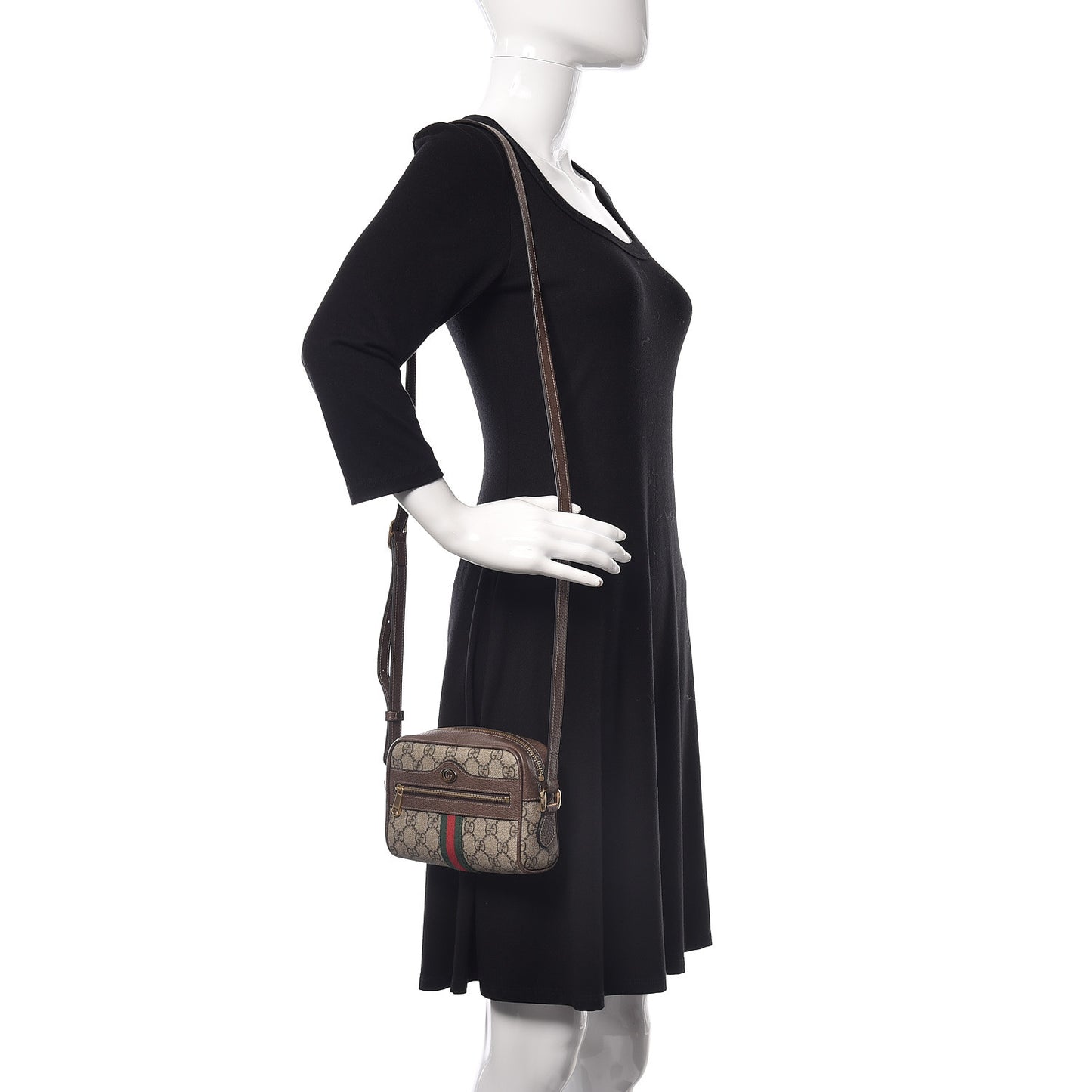 GG Supreme Monogram Web Mini Ophidia Shoulder Bag Brown