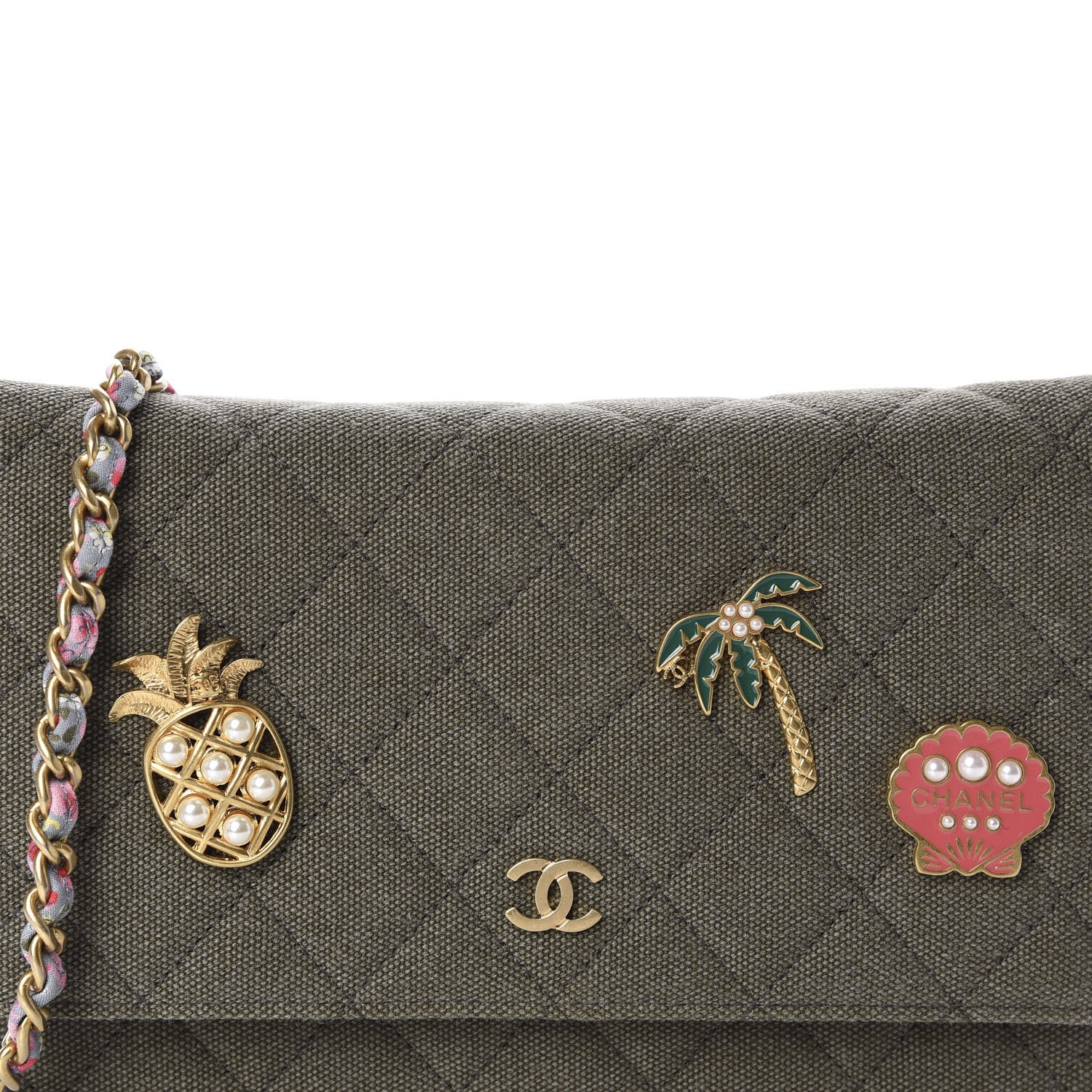 Chanel Canvas Quilted Coco Cuba Charms Wallet On Chain WOC Khaki 10 of 10