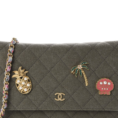 Chanel Canvas Quilted Coco Cuba Charms Wallet On Chain WOC Khaki 10 of 10