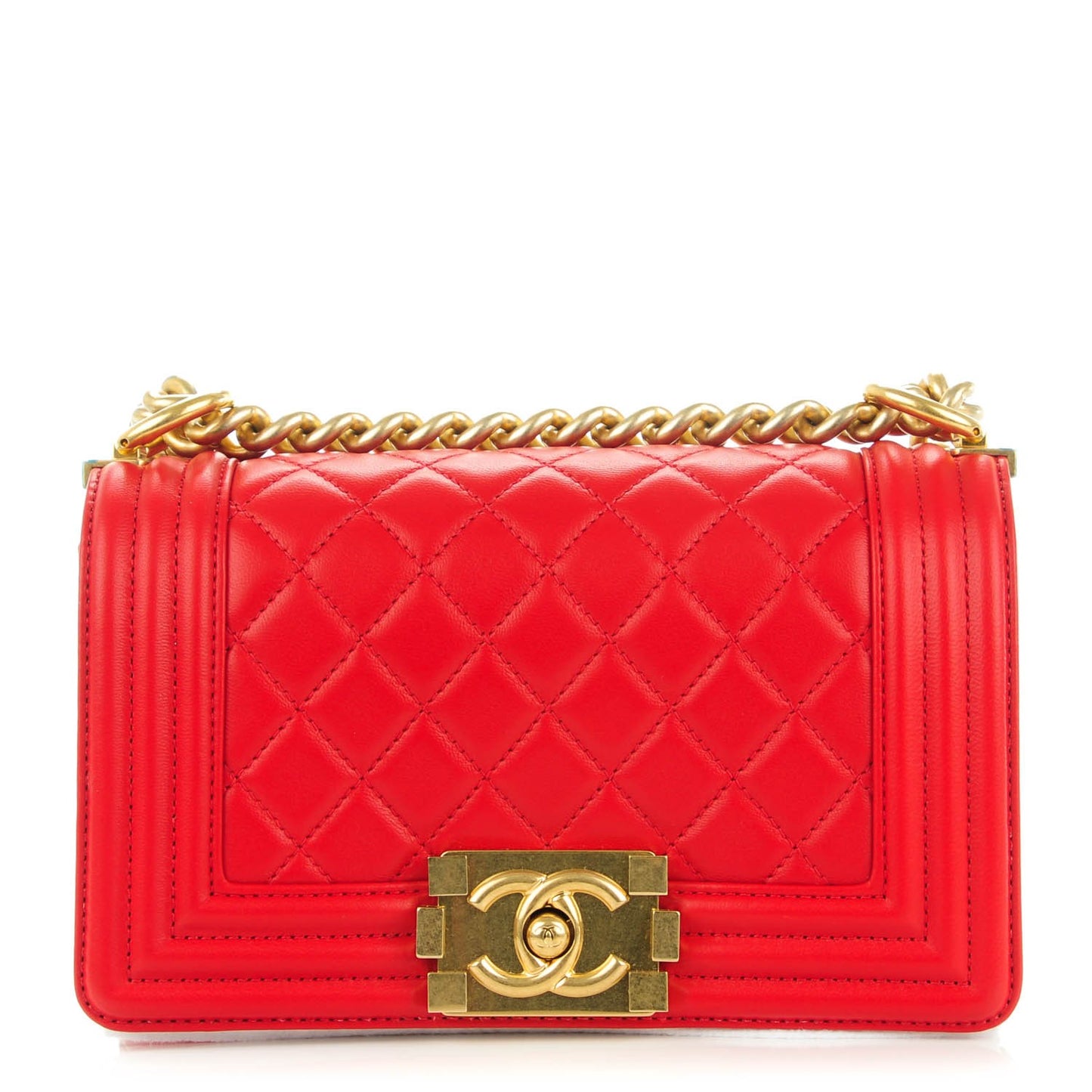 Lambskin Quilted Small Boy Flap Red