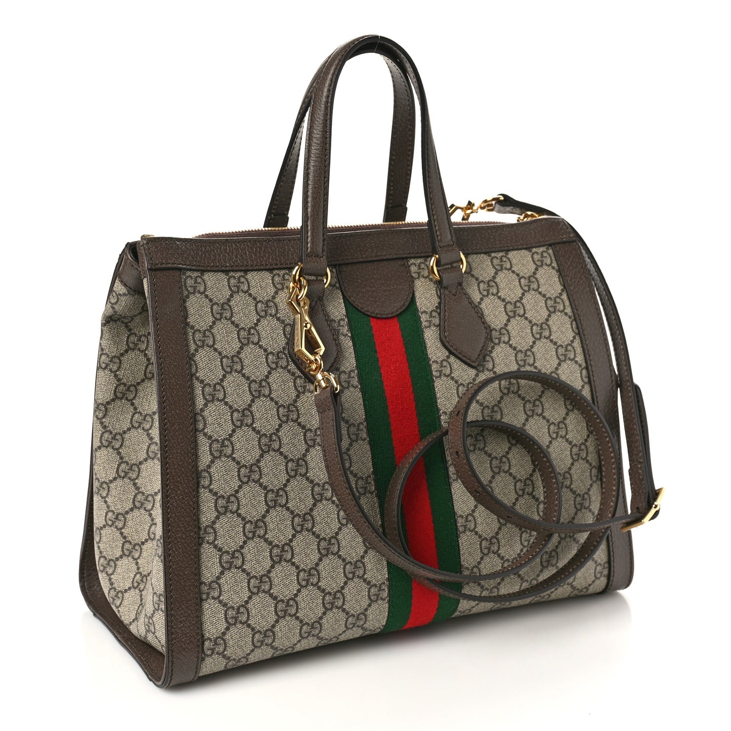 GG Supreme Monogram Web Medium Ophidia Tote Bag Brown