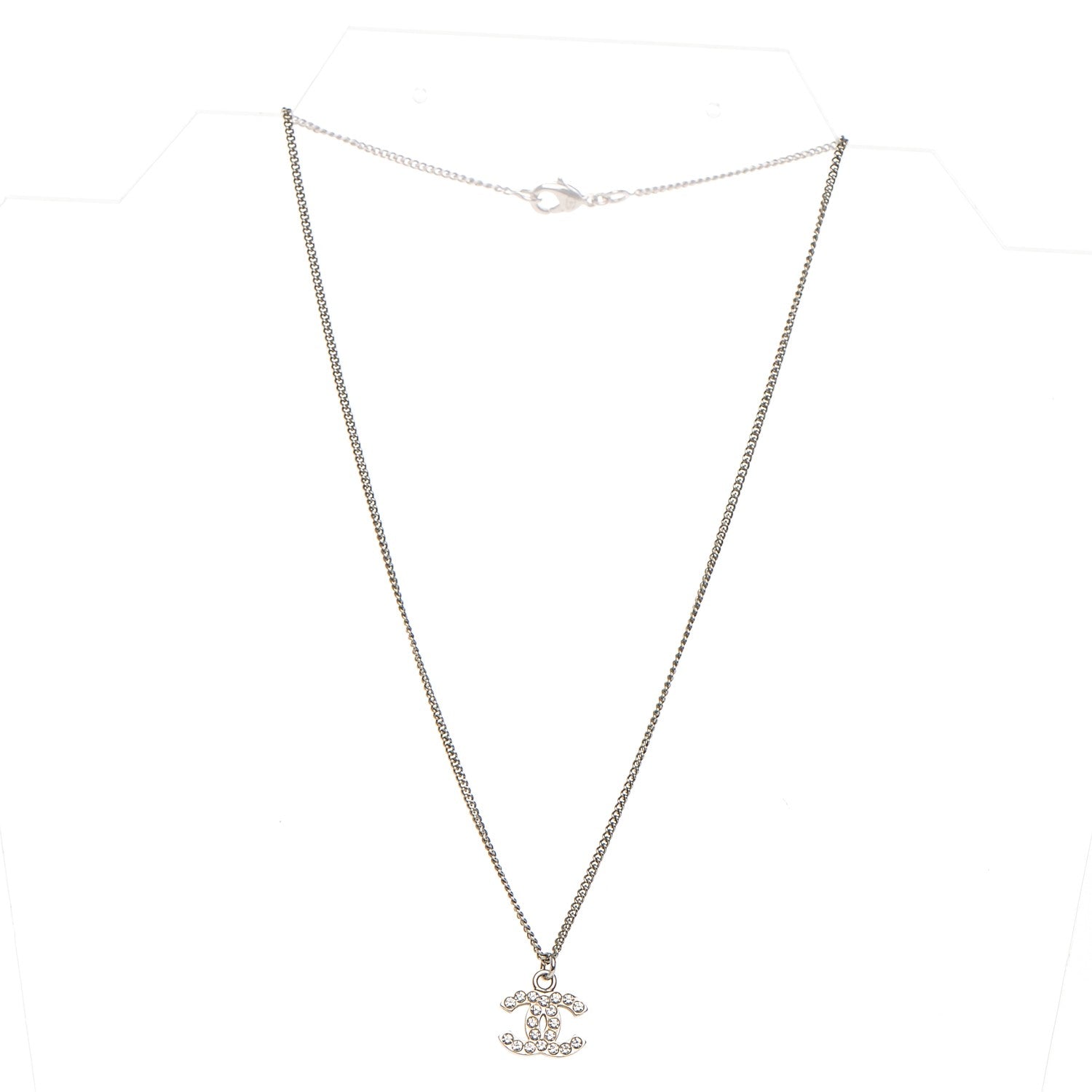 Chanel Crystal Timeless CC Necklace Silver 3 of 4