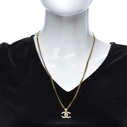 Chanel Crystal CC Pendant Necklace Gold 2 of 6