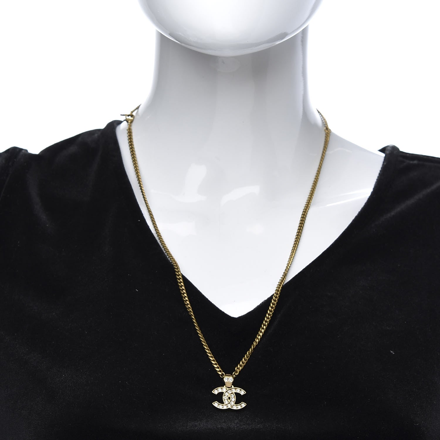 Chanel Crystal CC Pendant Necklace Gold 2 of 6
