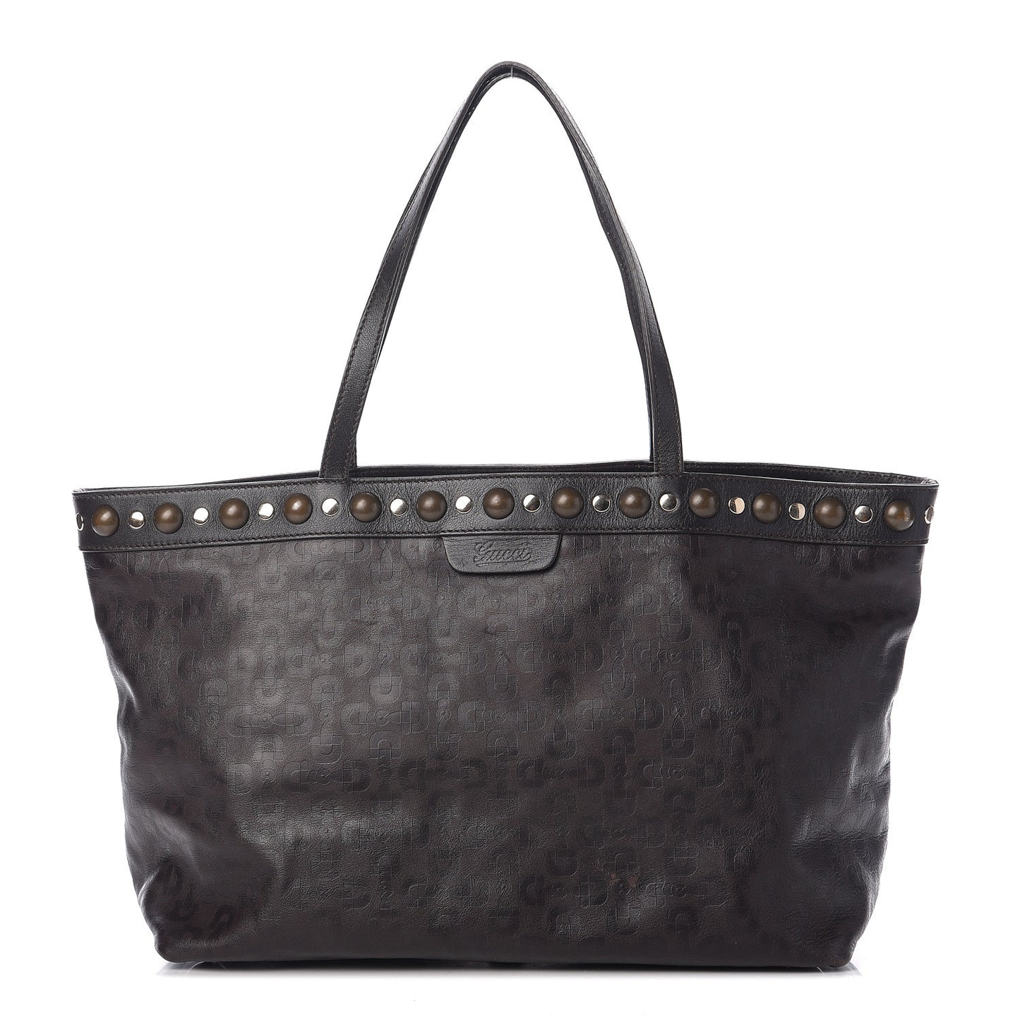 Calfskin Horsebit Embossed Medium Babouska Shopping Tote Dark Brown