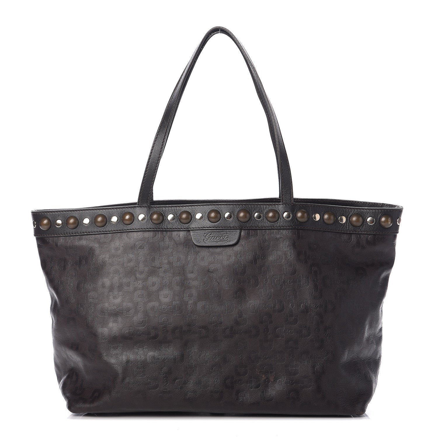Gucci Calfskin Horsebit Embossed Medium Babouska Shopping Tote Dark Brown 1 of 10
