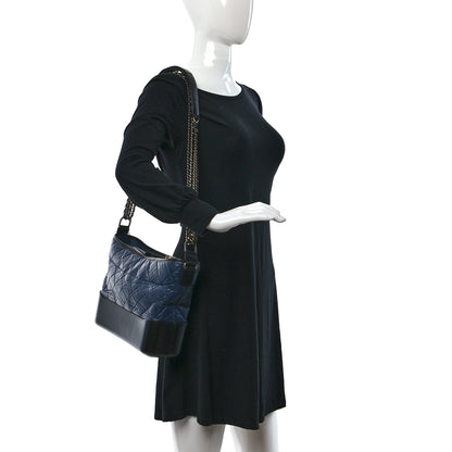 Chanel Aged Calfskin Quilted Medium Gabrielle Hobo Navy Black 2 of 9