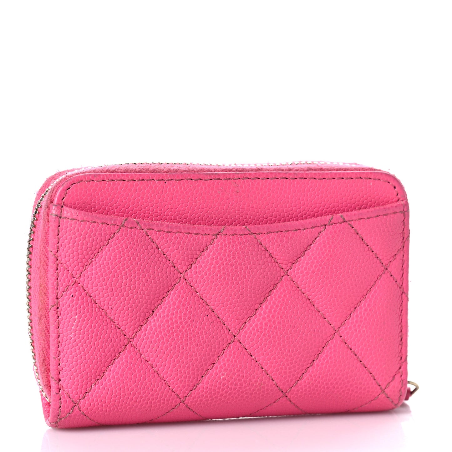 Caviar Quilted Zip Coin Purse Pink