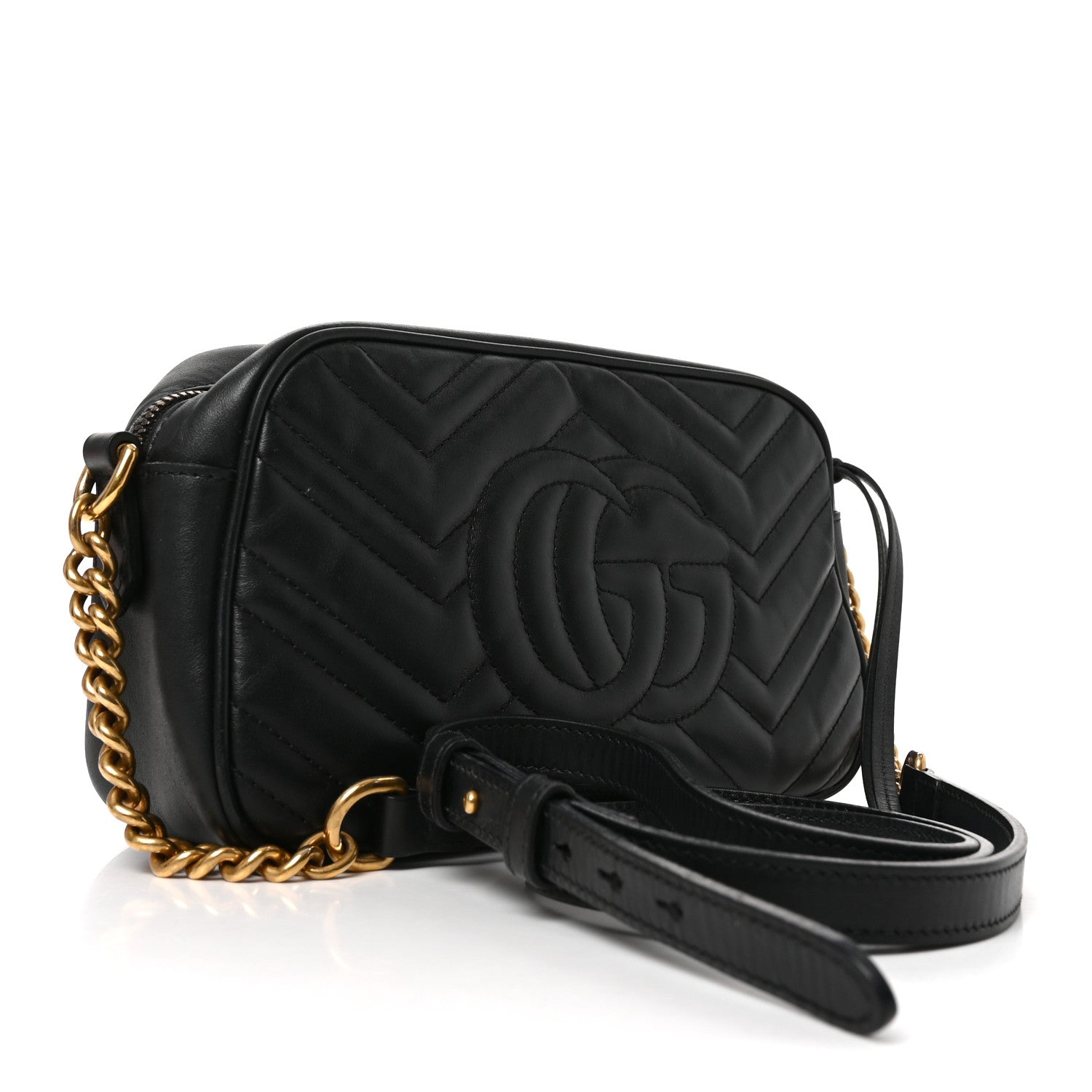 Gucci Calfskin Matelasse Small GG Marmont Chain Shoulder Bag Black 3 of 10