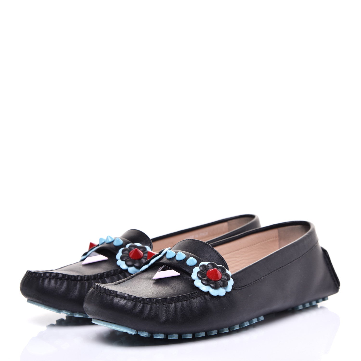 Fendi Nappa Vitello Studded Mocassin 38 Black 3 of 9