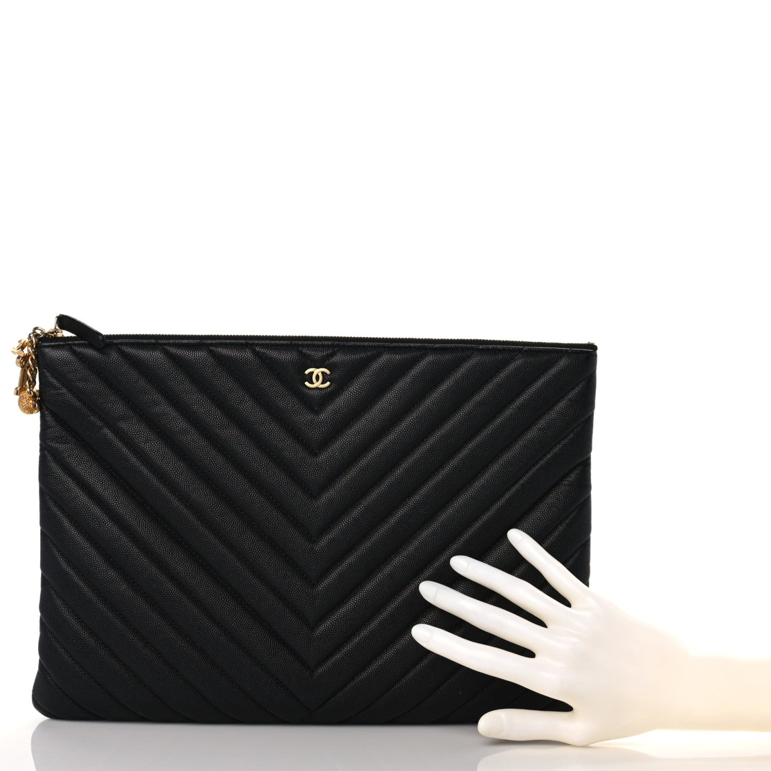 Chanel Caviar Chevron Quilted Large Ancient Greek Charms Cosmetic Case Black 2 of 10