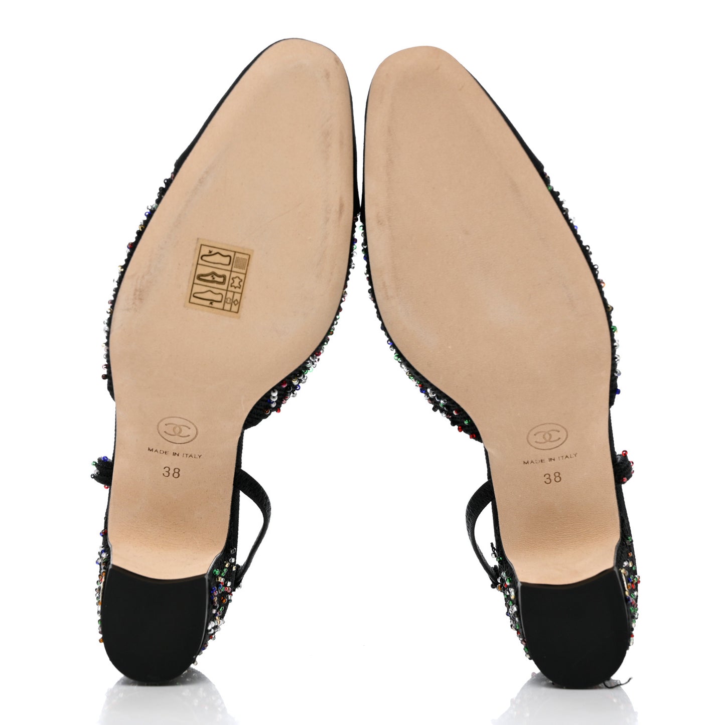 Tweed Beaded Cap Toe CC Slingback Pumps 38 Black