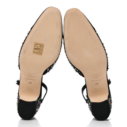 Chanel Tweed Beaded Cap Toe CC Slingback Pumps 38 Black 5 of 10