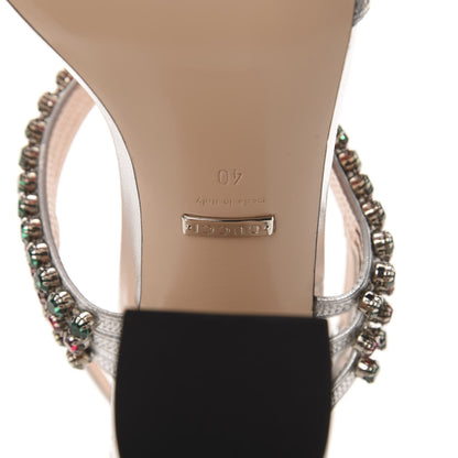 Gucci Nappa Silk Crystal Bertie High Heel Sandals 40 Argento 7 of 9