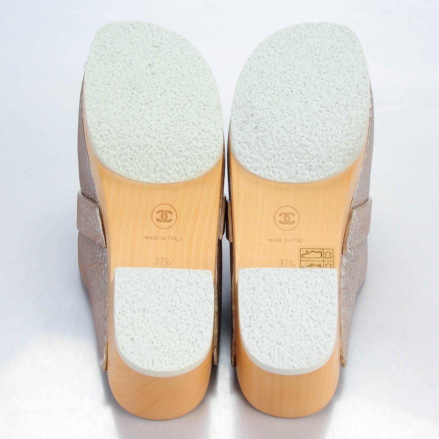 Chanel Metallic Crackled Leather Mules 37.5 Silver 5 of 9