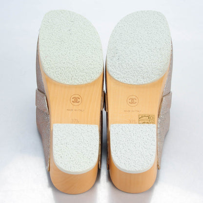 Chanel Metallic Crackled Leather Mules 37.5 Silver 5 of 9