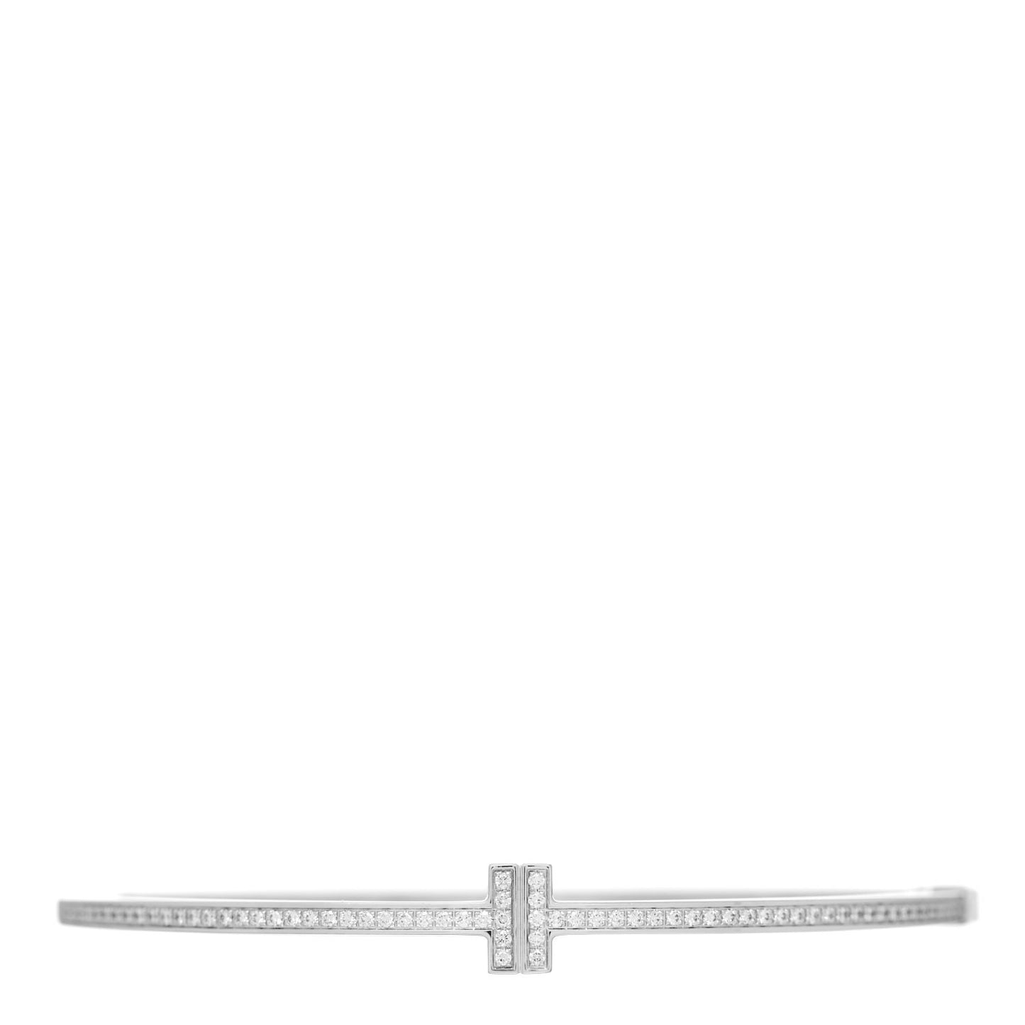 18K White Gold Diamond T Hinged Wire Bangle Bracelet