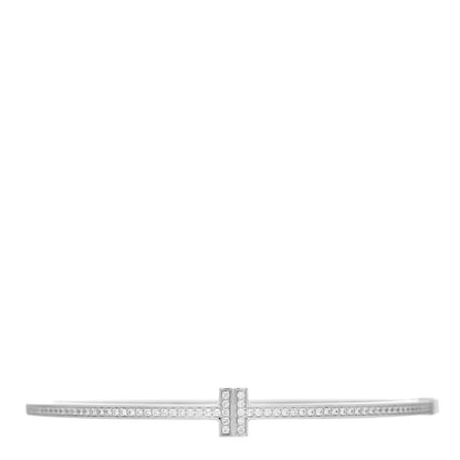 Tiffany 18K White Gold Diamond T Hinged Wire Bangle Bracelet 1 of 4