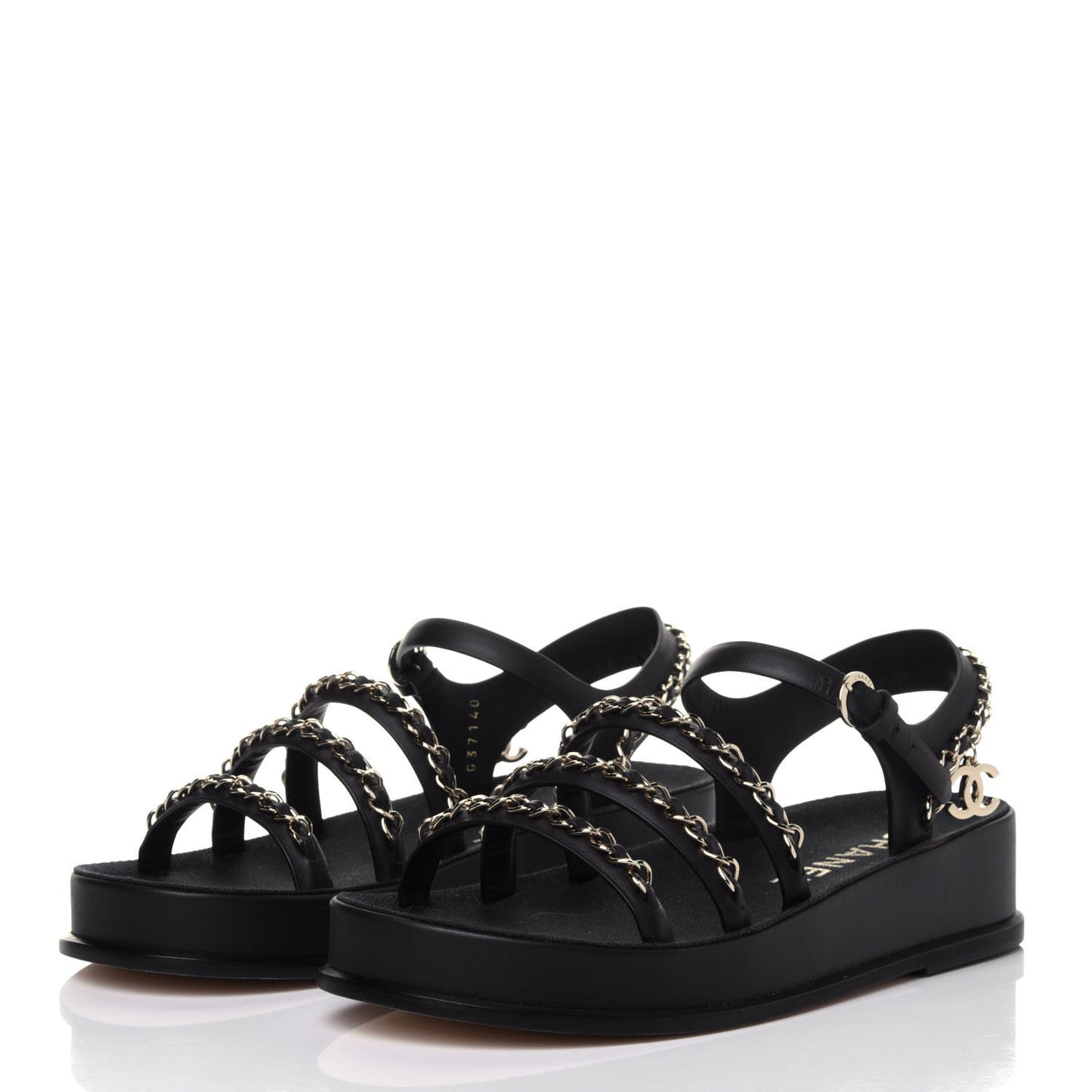 Calfskin Chain Platform Sandals 36 Black