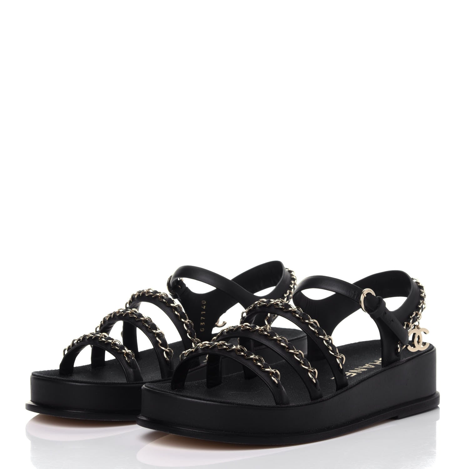 Chanel Calfskin Chain Platform Sandals 36 Black 3 of 12