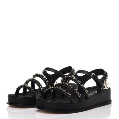 Chanel Calfskin Chain Platform Sandals 36 Black 3 of 12