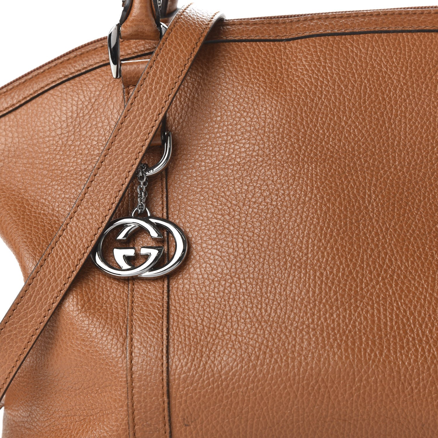 Gucci Pebbled Calfskin Medium GG Convertible Dome Satchel Brown 11 of 12