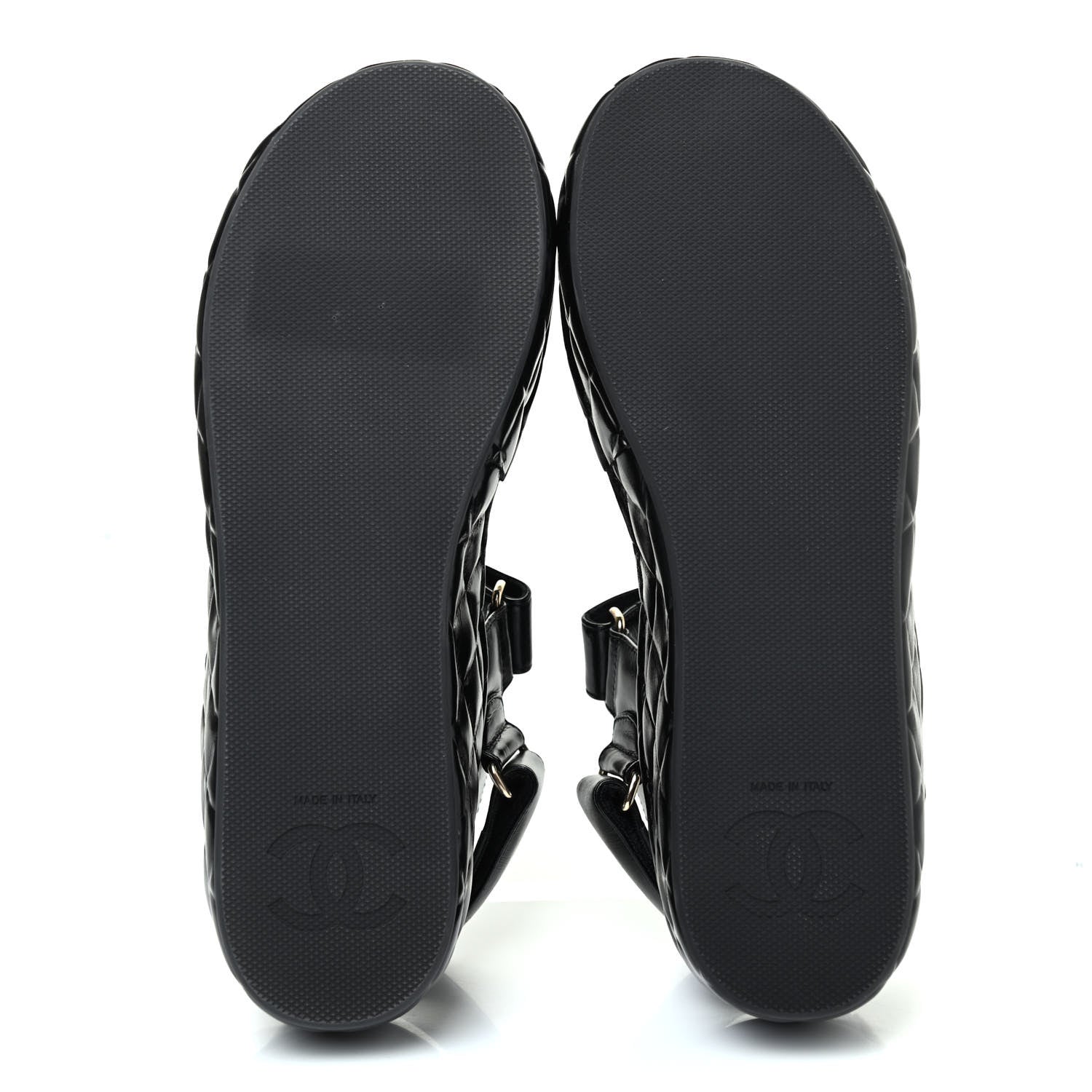 Chanel Shiny Calfskin Logo Platform Sandals 37 Black 4 of 4