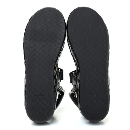 Chanel Shiny Calfskin Logo Platform Sandals 37 Black 4 of 4