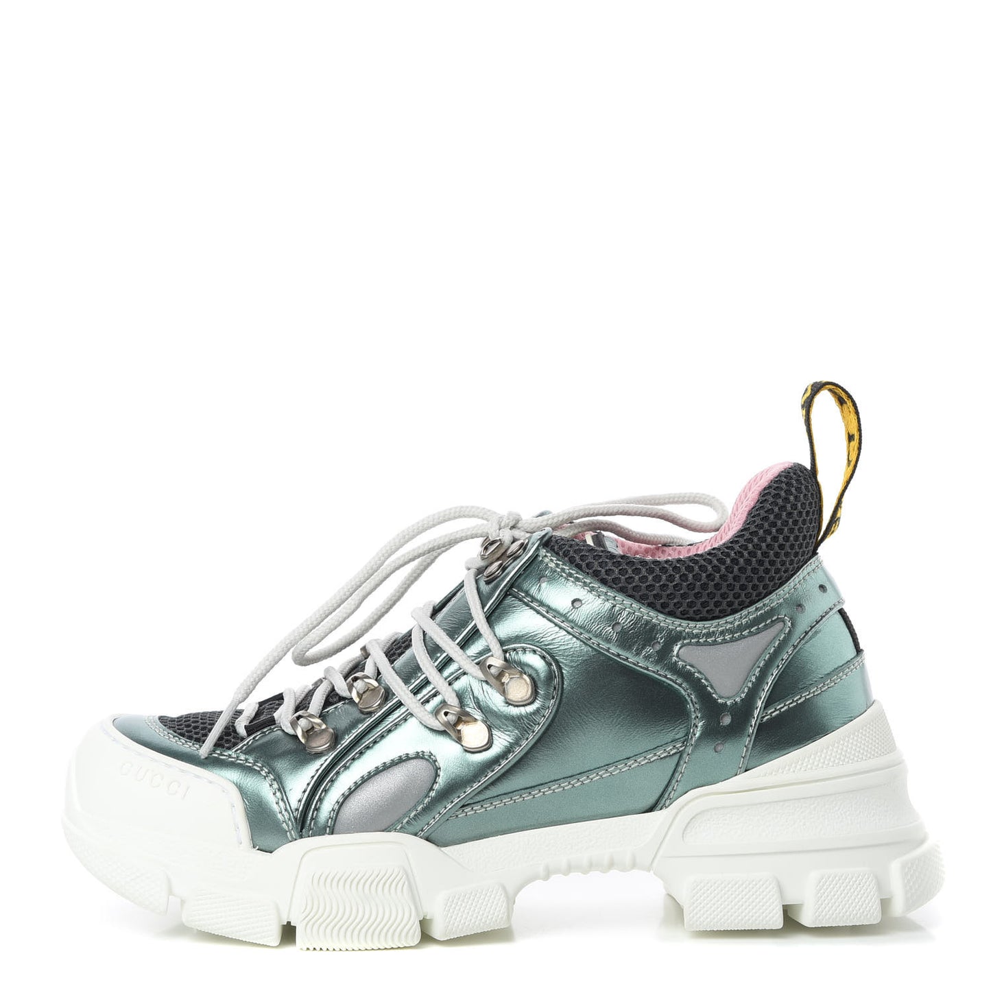 X SEGA Metallic Calfskin Removable Crystals Womens Flashtrek Sneakers 36 Lago Loess Silver