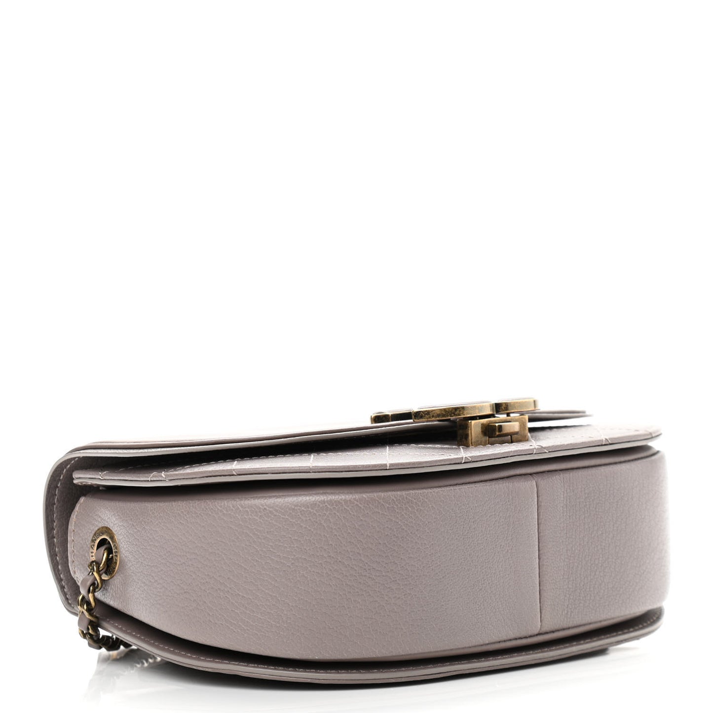 Shiny Calfskin Goatskin Quilted Small Coco Curve Messenger Flap Grey
